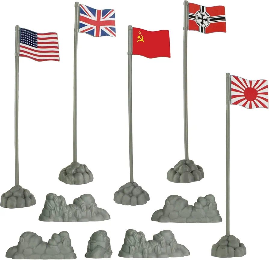 BMC WW2 D-Day Allies Axis Plastic Army Men Flags 10pc Military Playset Accessory