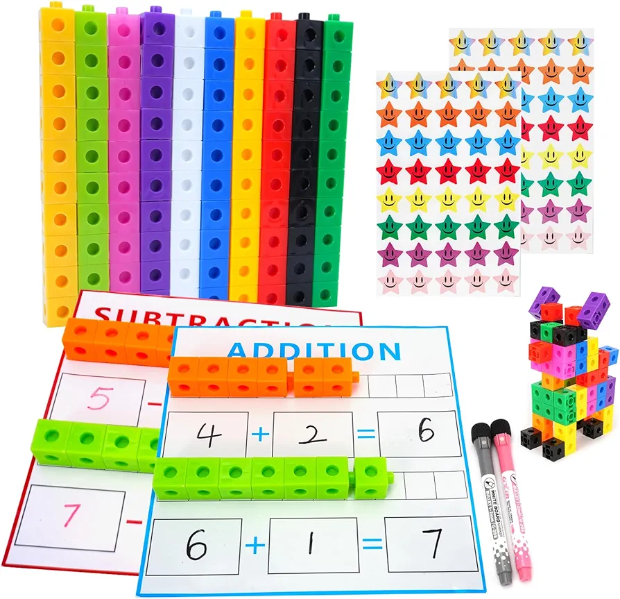 Math Linking Cubes for Counting, Homeschooling Counting for Kids Math Cubes Manipulatives with Activity Cards Counting Blocks Connecting Cubes for Classroom Preschool and Elementary Aged Kids