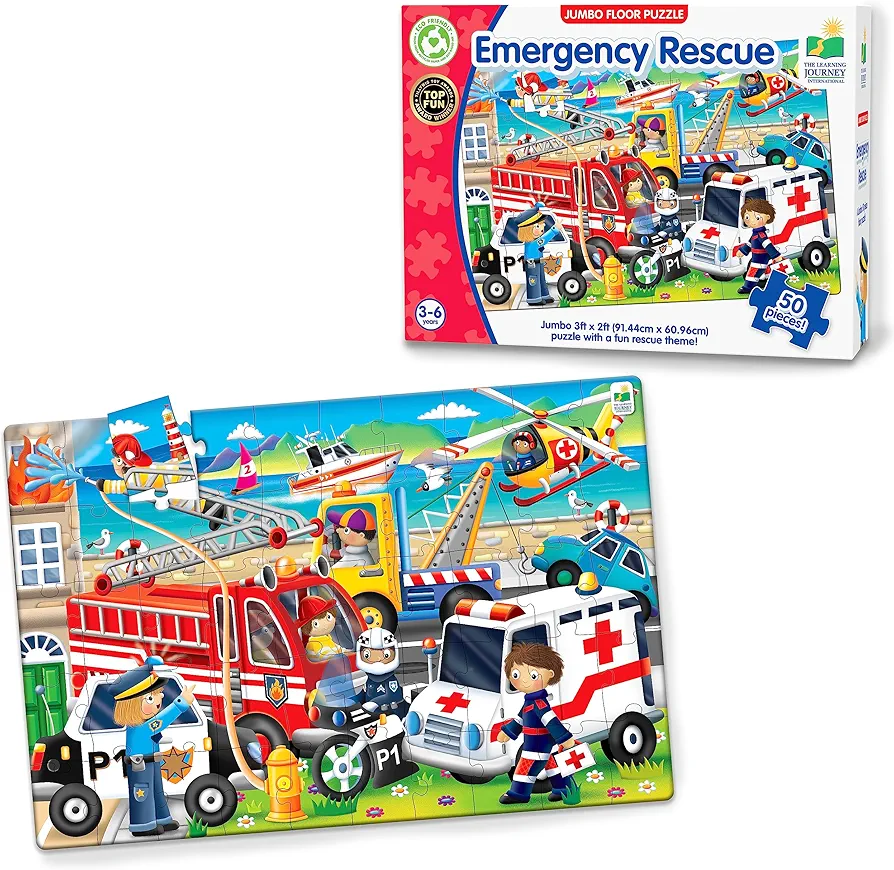 The Learning Journey: Jumbo Floor Puzzles - Emergency Rescue - Extra Large Puzzle Measures 3 ft by 2 ft - Preschool Toys & Gifts for Boys & Girls Ages 3 and Up