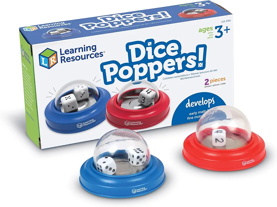 Learning Resources Dice Poppers - 2 Pieces, Ages 3+ Board Game Accessory, Dice Game, Dice Popper for Trivia Nights, Math Games for Kids