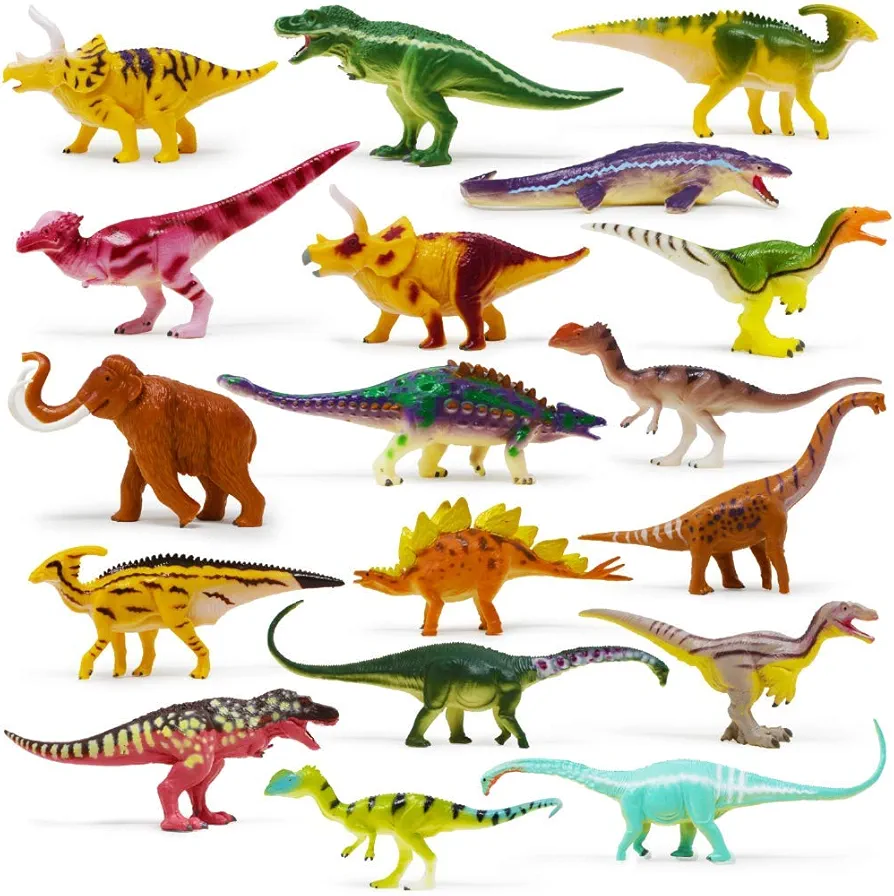 Boley 18 Pack 4" Dinosaur Toy Set - Educational Dinosaur and Mammoth Figures - Realistic Toys for Kids - Perfect for Learning and Play - Great Birthday Party Favors - Safe & Durable - Ages 3+