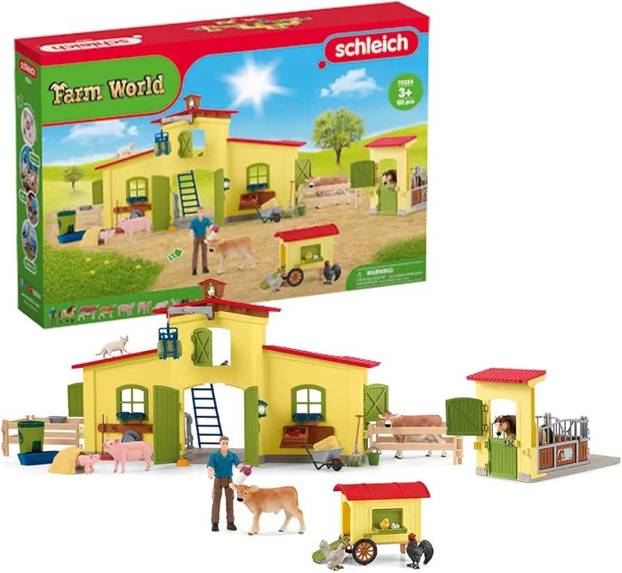 Schleich Farm World Giant 123-Piece Playset Pack with Farmhouse, Chicken Coop, Horse Stall, Farm Toys for Toddlers Ages 3+