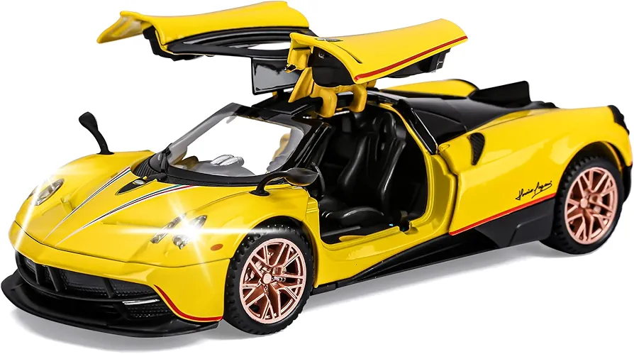 Alloy Diecast Metal Cars Model Collectible Pagani Huayra Dinastia 1:32 Pull Back Vehicle Toy for Kids Boys Girl Gift (Yellow)