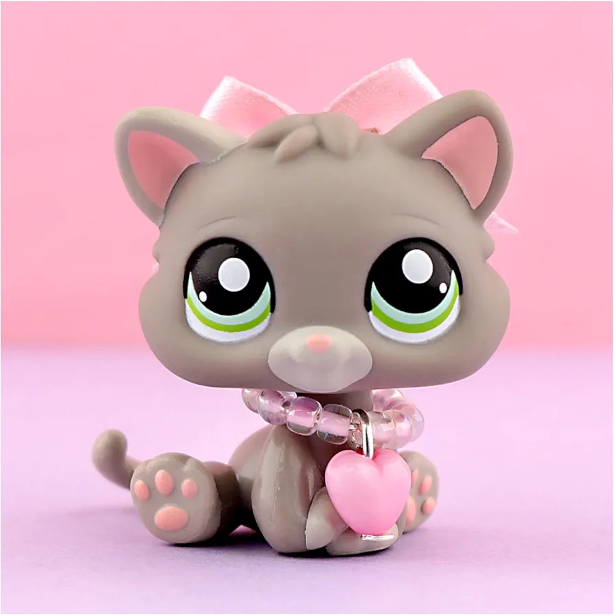 Mini Shop Pet Figure Toys # 1607 Grey Sitting Kitten Green Eyes Animal Figure