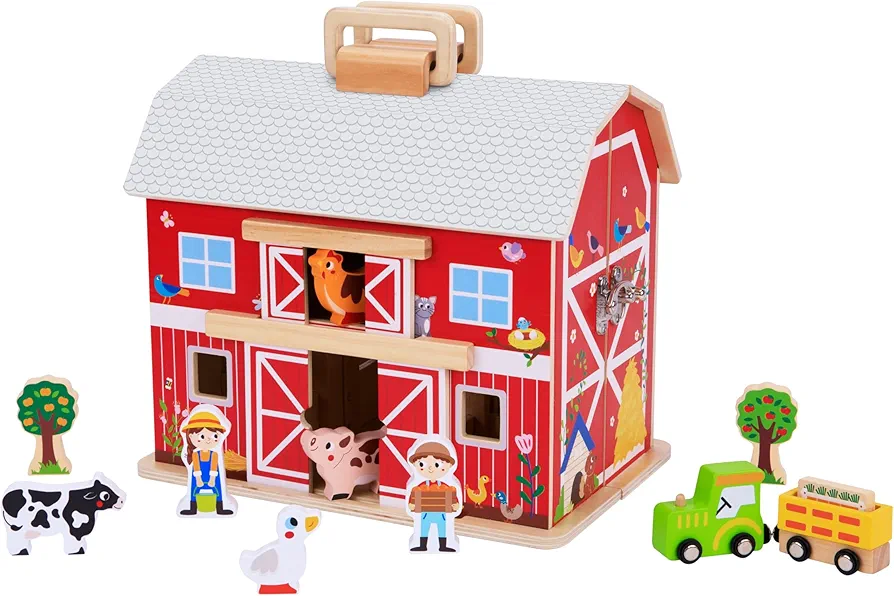 21-Piece Wooden Barn Playset - STEAM Interactive Farmyard Fun for Kids, Animal Figures, Barn, and Accessories, Imaginative Play for Toddlers and Children,( 3Yrs +) Made of Safe Wood