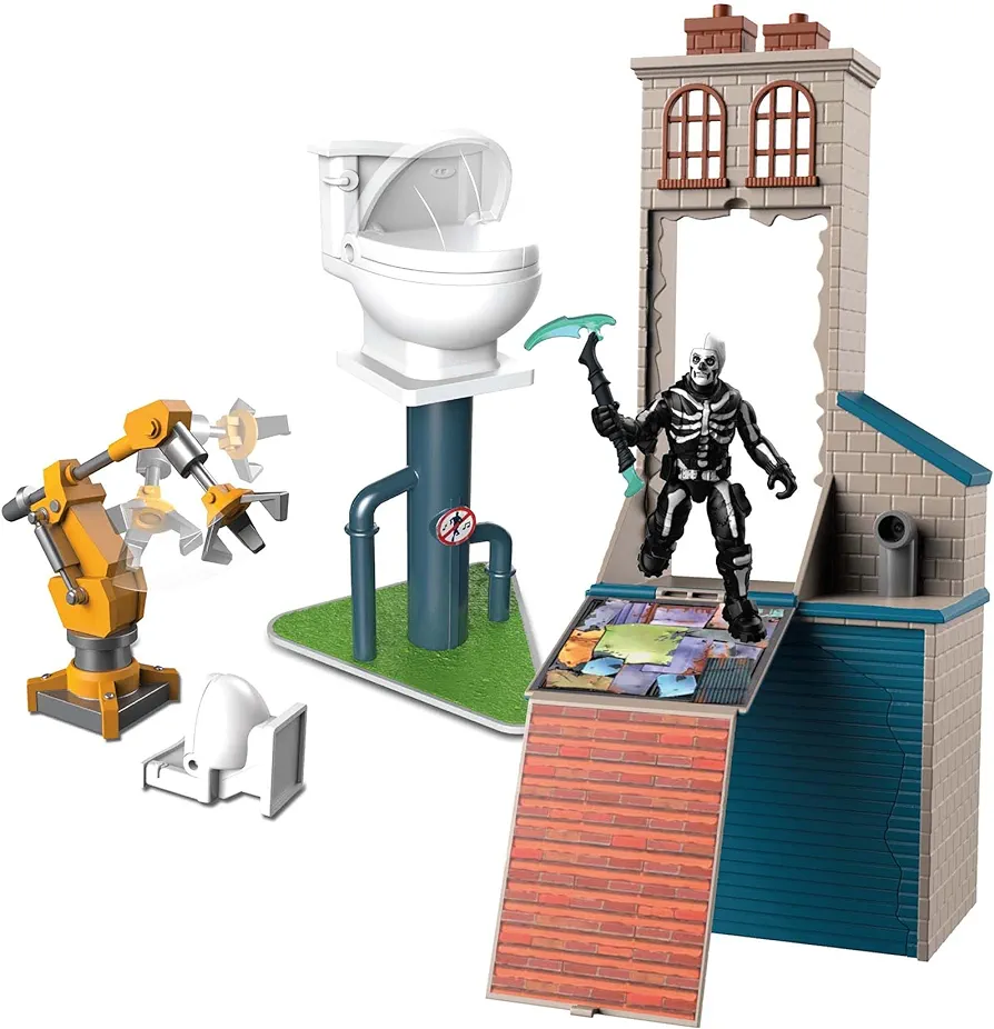 Fortnite FNT0990 Micro Legendary Series POI Flush Factory-Includes Playset, Accessories & 2.5-Inch Skull Trooper Figure, Multi