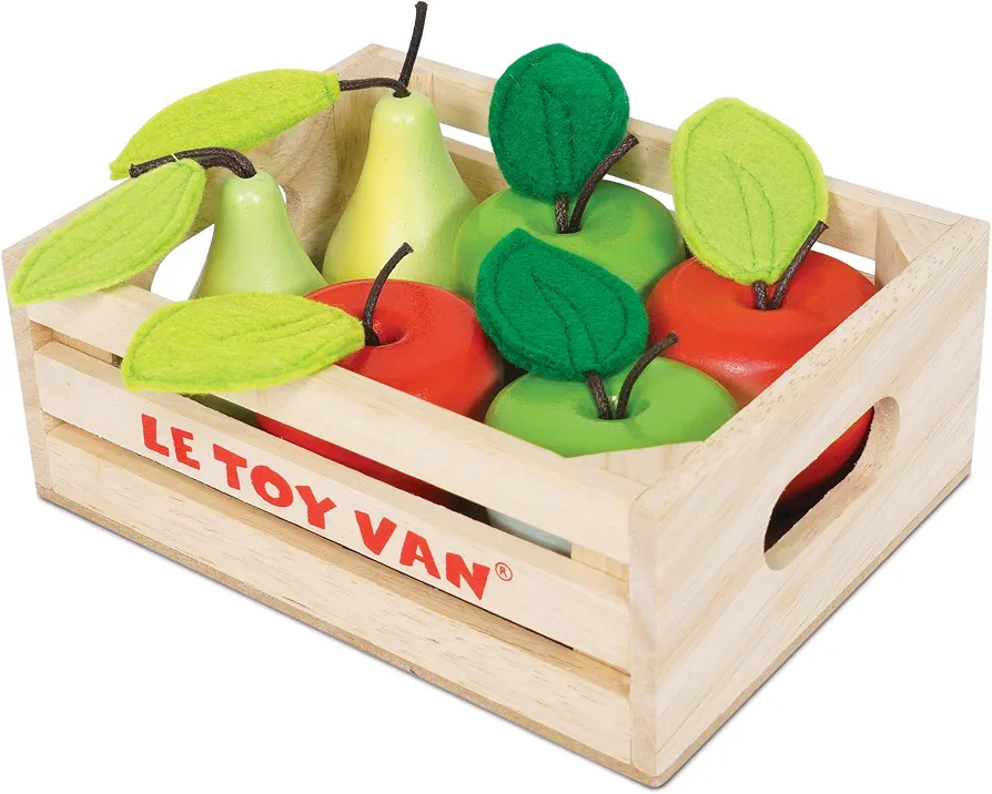 Le Toy Van - Wooden Honeybee Market Apples & Pears Crate | Perfect for Supermarket, Food Shop or Cafe Pretend Play | Great As A Gift (TV191)