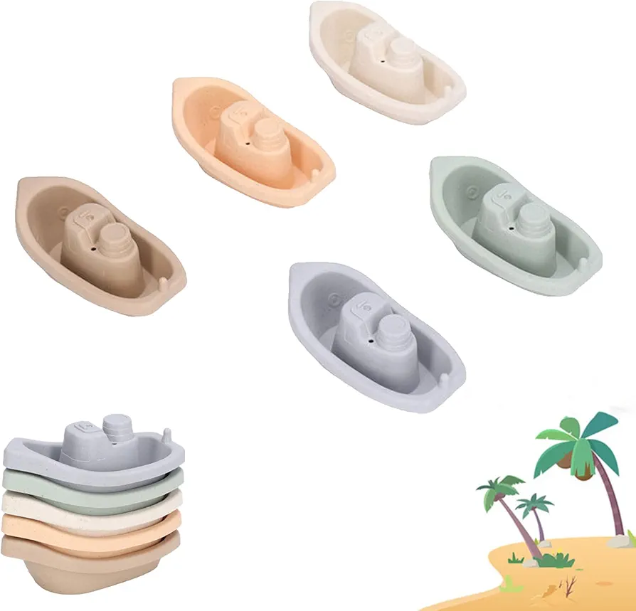 Stackable Bath Boats Toy, 5Pcs Mold Free Bath Toy Floating Boats Fit Infants 6-12 Months, Toddlers 1-3 Birthday Gifts for Preschool Boys Girls