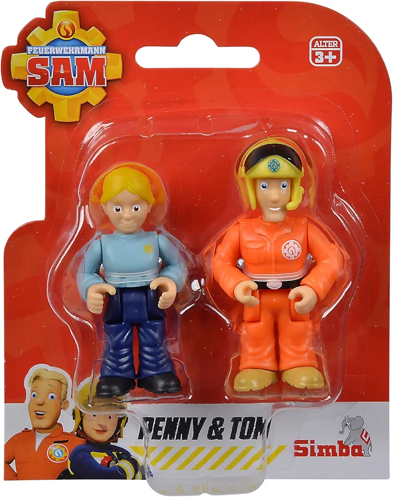 Simba 109252585 Fireman Double Set, 2 Assorted Colours, Only One Item Delivered, Sam and Rose or Penny and Tom, Figure 7 cm, Movable, from 3 Years