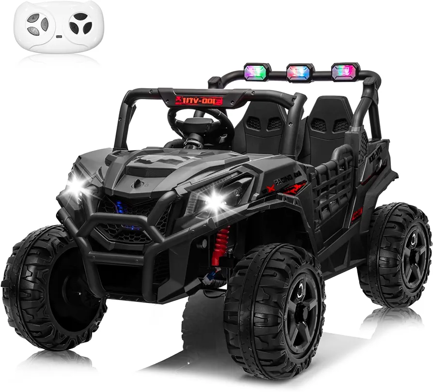 24V 2 Seater Ride on Car for Kids, 800W Powered UTV Toy, 5MPH Large Side by Side Electric Car w/Remote, Bluetooth, LED Light, 3 Speeds, Music, Spring Suspension, Storage for 3-8 Gift, Black