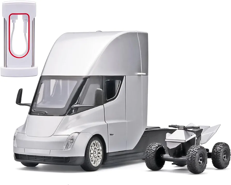 Semi Truck Model for Boys Heavy Truck Toy Trailer,Metal Diecast Semi Truck Model with Light and Sound Pull Back Toy Semi Truck,Semi Truck Toys for Boys,Semi Truck Toy for Boys Age 4-7（Silver）