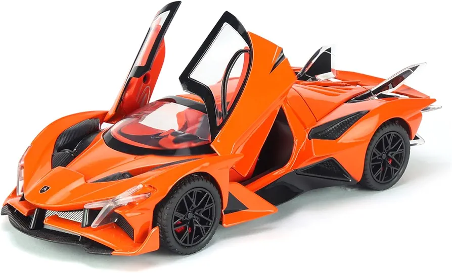 Toy Cars Apo Project EVO Model 1:32 Metal Diecast Car Toys with Light and Sound Pull Back Car for 3 4 5 6 7 Year Old Boys (Orange)