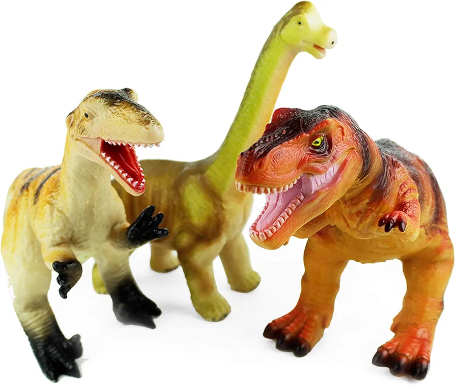 Boley Jumbo Dinosaur Toy Set - 3 Pack Large Soft-Stuffed Dinosaurs - T-Rex, Velociraptor, and Brontosaurus - Durable Dinosaur Toys for Kids Ages 3 and Up - Educational Playset for Boys and Girls