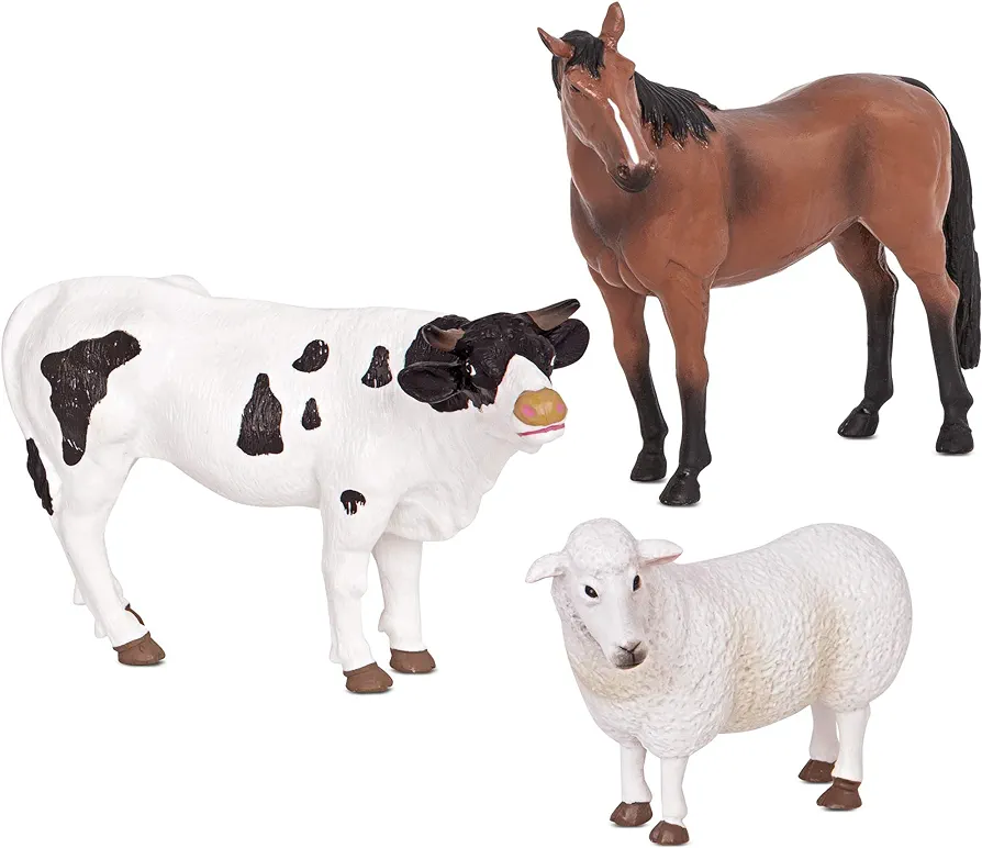 Terra by Battat - 3 Pcs Farm Animal Toys - Realistic Plastic Animal Figurines - Farm Toy Horse, Bull & Sheep for Kids 3+