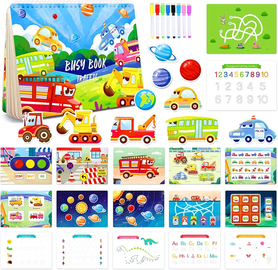 BELLOCHIDDO Montessori Busy Book for Toddlers-Preschool Learning Activities Books,Newest Traffic Themes Busy Quiet Book,Early Educational Autism Sensory Travel Toys Gifts for Kids Age 1-3 2-4 3-5 4-8