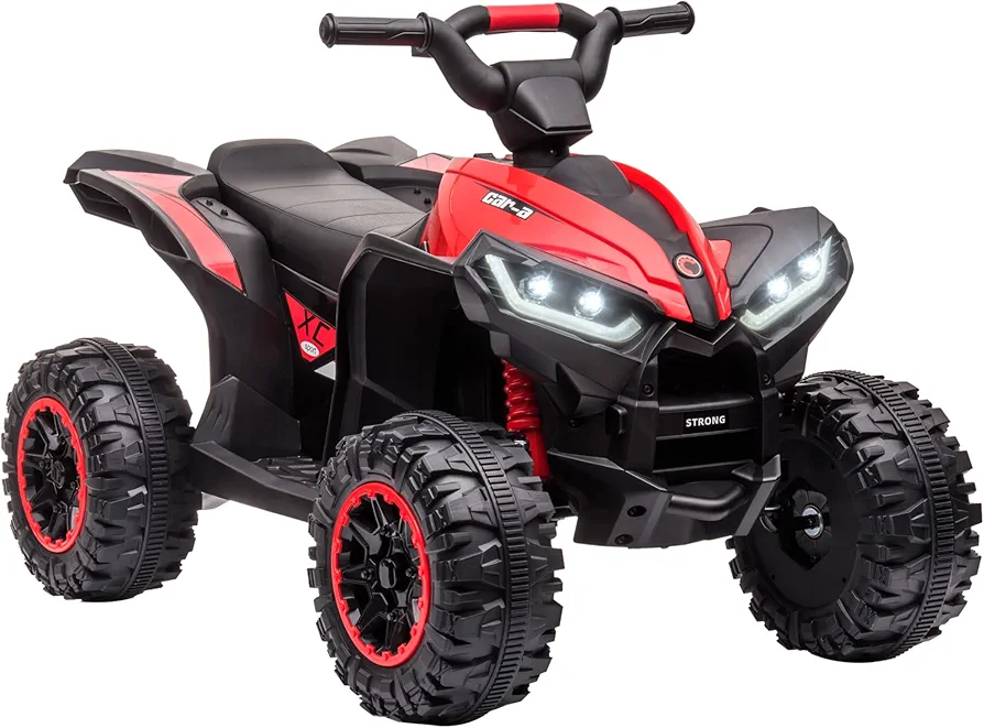 Aosom 12V Kids ATV Quad Car with Forward & Backward Function, Four Wheeler for Kids with Wear-Resistant Wheels, Music, Electric Ride-on ATV for Toddlers Ages 3+ Years Old, Red