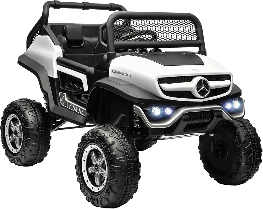 Aosom Licensed Mercedes-Benz Unimog 12V Kids Ride on Truck with Remote Control, Battery Powered Electric Car with Spring Suspension, LED Light, Horn, Music, White