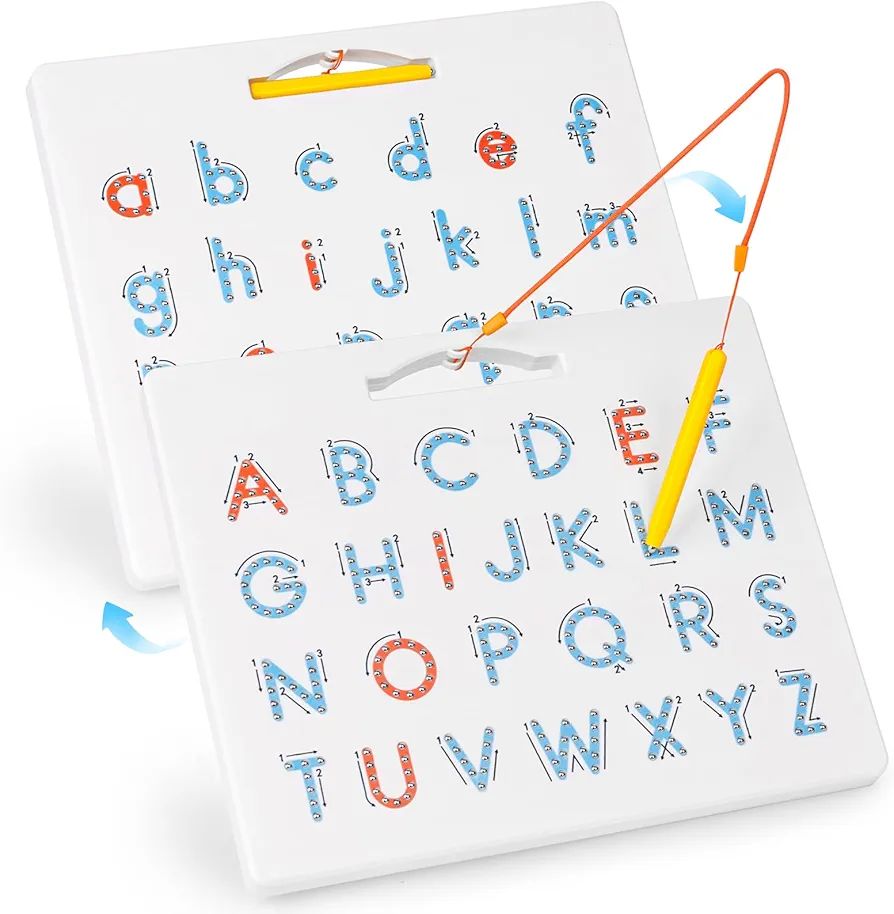 LovesTown Double Sided Magnetic Letter Board - 2 in 1 Magnetic Alphabet Tracing Board, ABC Magnetic Letter Board, Magnets Tablet Drawing Board Preschool Learning Toys for Kids