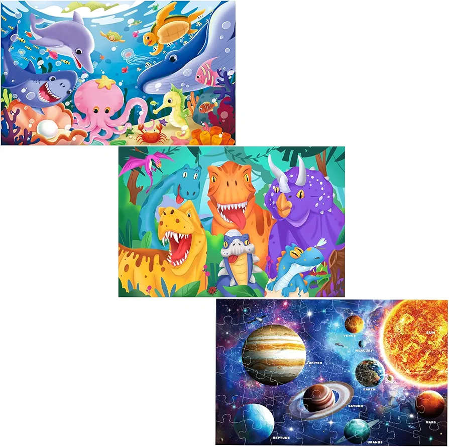 Jumbo Floor Puzzle for Kids Dinosaur Underwater Solar Jigsaw Large Puzzles 48 Piece Ages 3-6 for Toddler Children Learning Preschool Educational Intellectual Development Toys 4-8 Years Old