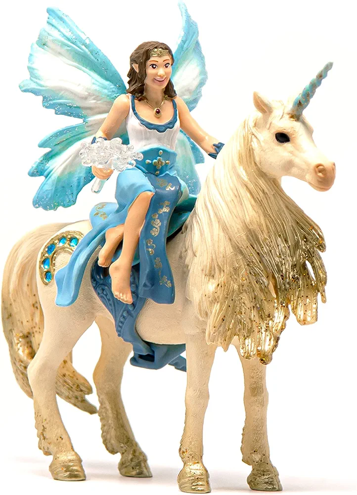 Schleich bayala, 3-Piece Playset, Mermaid Toys for Girls and Boys 5-12 years old, Eyela Riding on Golden Unicorn , Blue