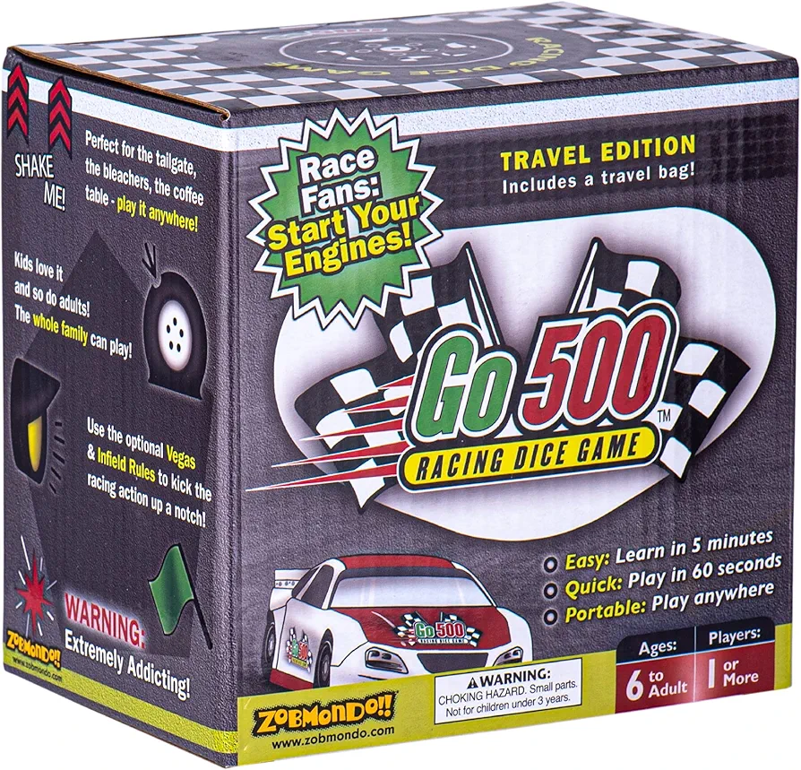 Go500 Car Racing Dice Game | Great for NASCAR Fans, Families, and Kids | Portable Fun Game for Home, Travel, Camping, Bleachers, Vacation, Beach