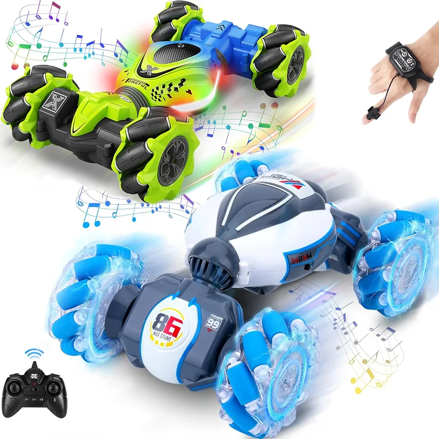 Gesture RC Car, Gesture Sensing RC Stunt Car Toy for Boys Girls, Best Birthday Gift Toys for Kids Age 8-13 6 7 8 9 10 11 12 yr, Double Sided Rotating RC Drift Car, Off Road with Lights Music