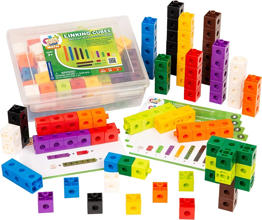 Kids First Math: 100 Linking Cubes Math Kit w/Activity Cards | Develop Skills in Counting, Sorting, Sequencing, Graphing, Measuring | Visual Hands-on Math for at-Home or Classroom Learning Ages 3+