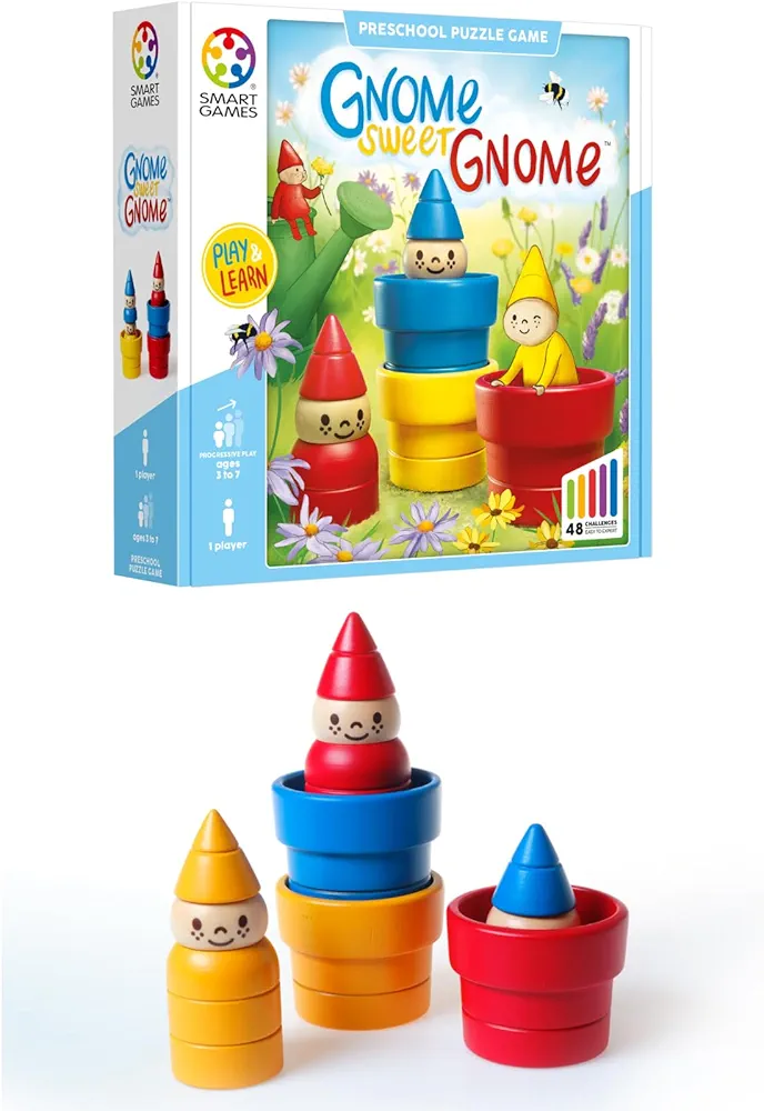 SmartGames Gnome Sweet Gnome Wooden Deduction Game for Ages 3-7 with 48 Challenges