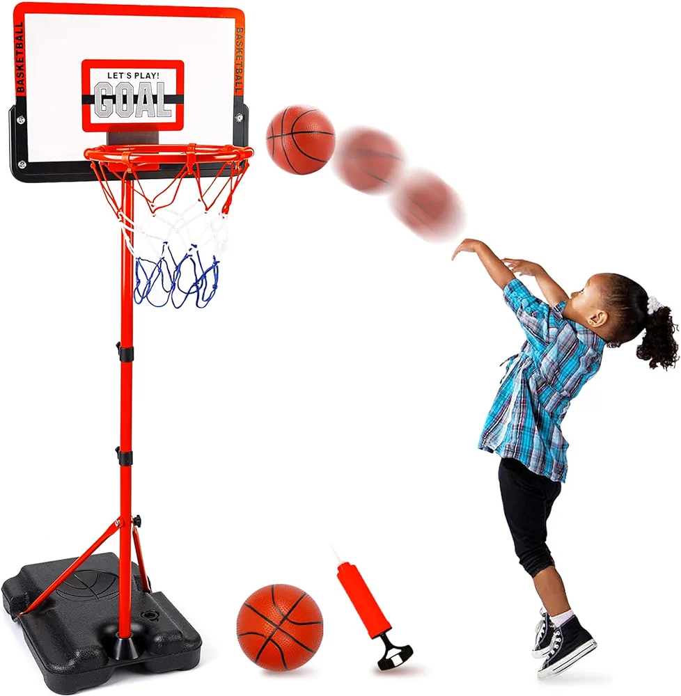 Kids Basketball Hoop Indoor Adjustable Height 3.5ft-5.5ft Mini Toddler Basketball Hoop Outdoor Indoor Basketball Goal Backyard Outside Toys for 1 2 3 4 5 6 Year Old Boy Girl Gift for Age 1-3 2-4 3-5