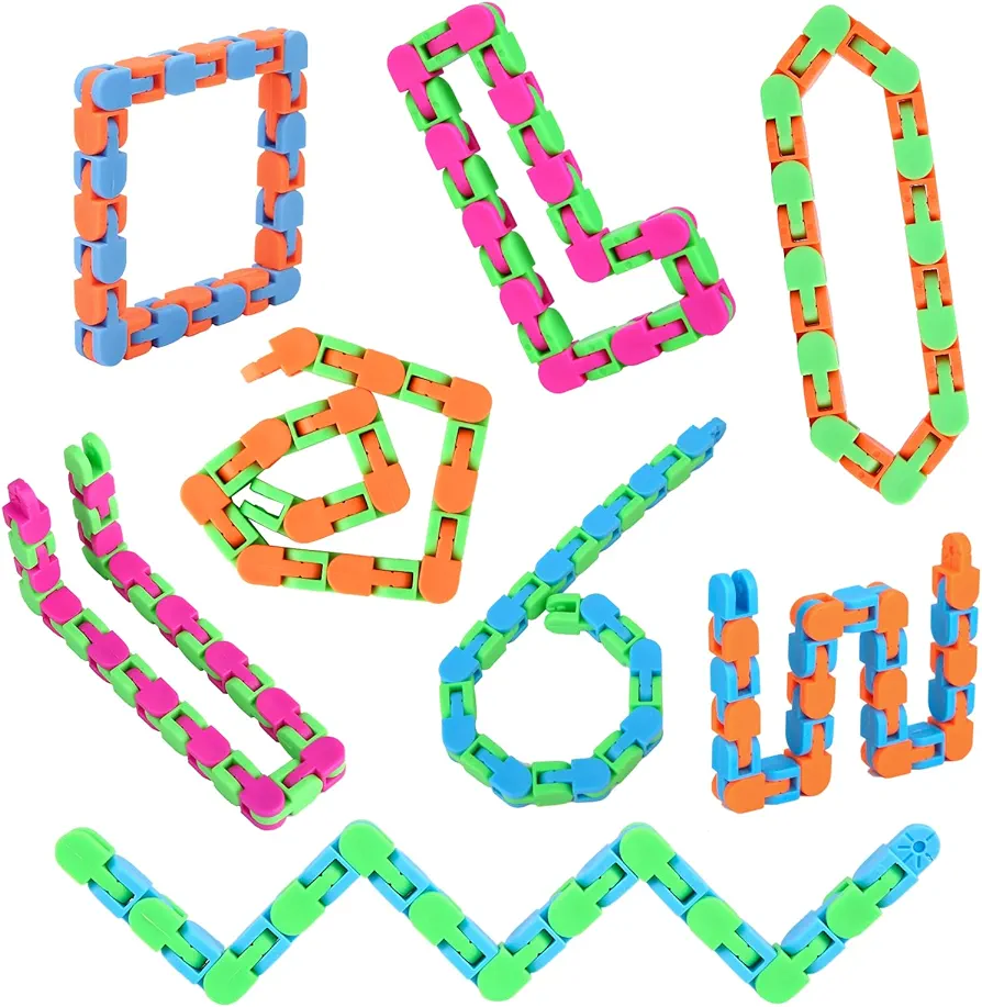 8Pcs Fidgets Wacky Tracks Fidget Toys for Kids Classroom Students School Prizes Gifts Sensory Autism Toys Snap Fidget Snake Click Toys for Adults Stress Relief ADD ADHD Autistic Keeps Fingers Busy