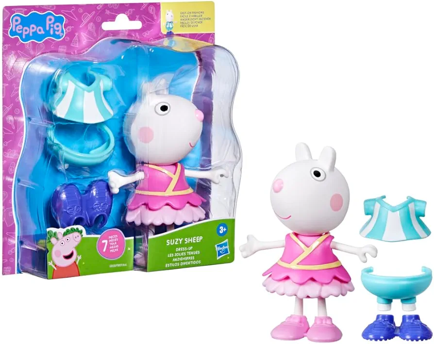 Peppa Pig Suzy Sheep-Up Figure with 6 Easy-On Fashion Accessories, 6-Inch Doll, Preschool Toys for Girls and Boys 3 and Up