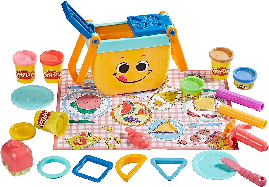 Play-Doh Picnic Shapes Starter Set, Preschool Toys for 3 Year Old Girls & Boys, Play Food, 12 Tools & 6 Modeling Compound Colors