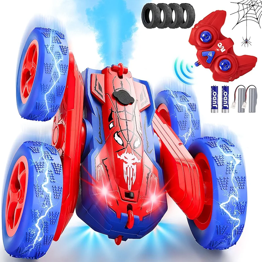 Spider Remote Control Car for Boys 4-7,2.4GHZ 4WD Off Road Racing RC Cars with Light, 360° Flips Rotating Rechargeable RC Stunt Car Toys for Boy Girl Age 4-6 5-7 6-8 8-12 Birthday Gifts