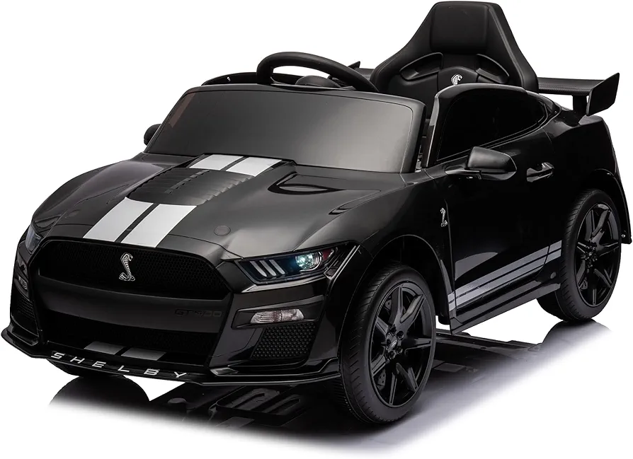 12V Licensed Ford Mustang Shelby GT500 Ride On Car,Electric Vehicle Toy for Kids,Battery Powered Car with Spring Suspension/Parent Remote Control/Sound System for Ages 3-5 Years (Black)