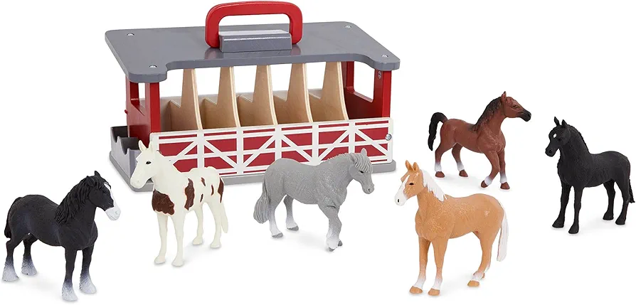 Terra by Battat – Wooden Stable Farm Playset – 6 Toy Horses & Barn – Detailed Equestrian Figurines – Portable Travel Stable – Carry & Go Horse Stable – 3 Years +