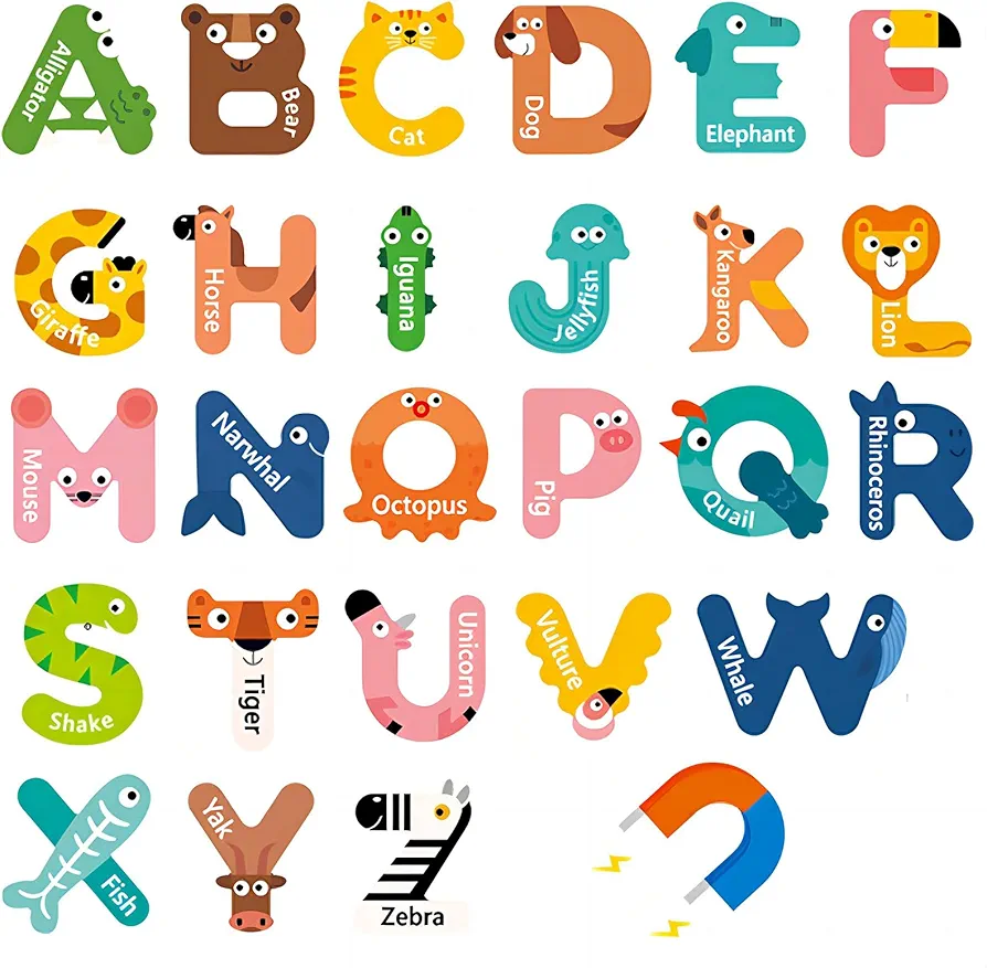 Magnetic Letters, Cute Animal Alphabet ABC Magnets for Fridge Colorful Uppercase Animals Toys Set Preschool Educational Spelling Learning Games for Kids, Toddlers 3 4 5 Years Old