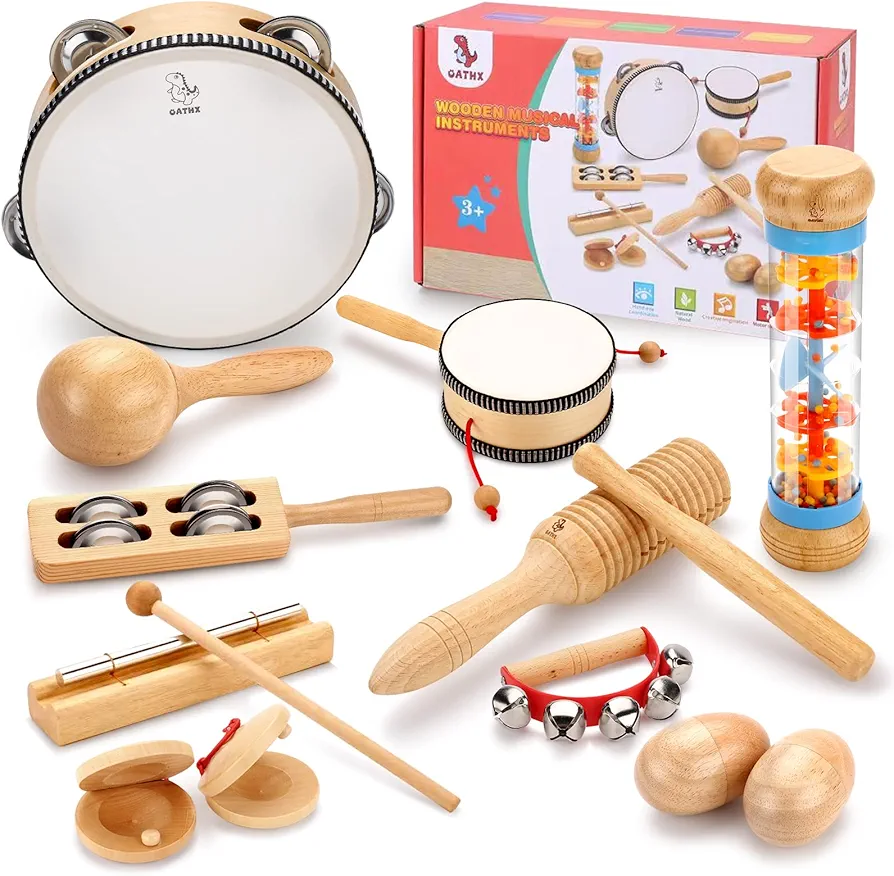 OATHX Kids Musical Instruments, Wooden Sensory Musical Toys for toddlers Percussion Instruments Montessori Toys Baby Preschool Learning Music Toys Birthday Gifts for Boys Girls