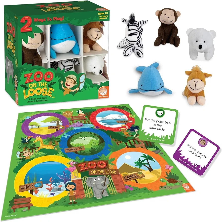 MindWare Zoo On The Loose Preschool Game - Zoo Keeper Adventure with Stuffed Animals - Ages 4+