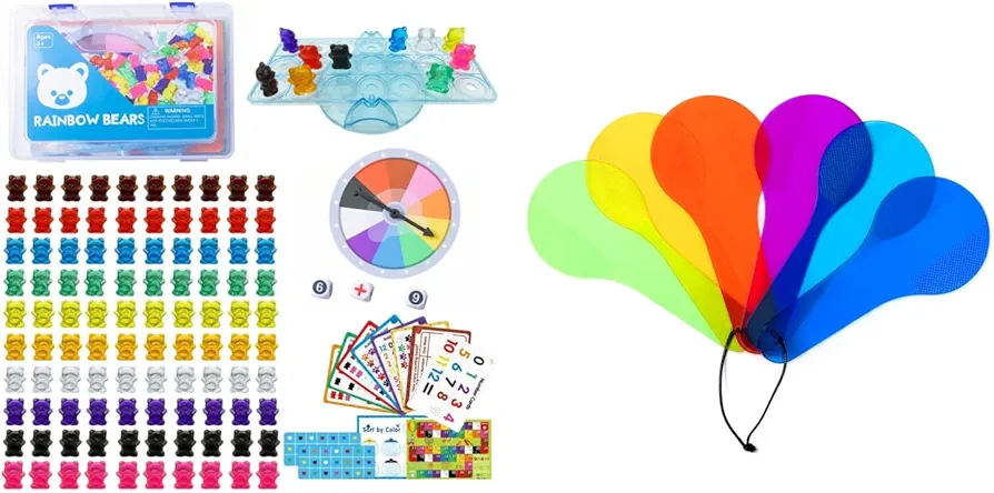 100 Pcs Transparent Bears, Counting Animal Matching Games Color Sorting Toys - Color Paddles - Engaging Color Mixing Toy for Kids, Introduce The Color Wheel to Preschoolers