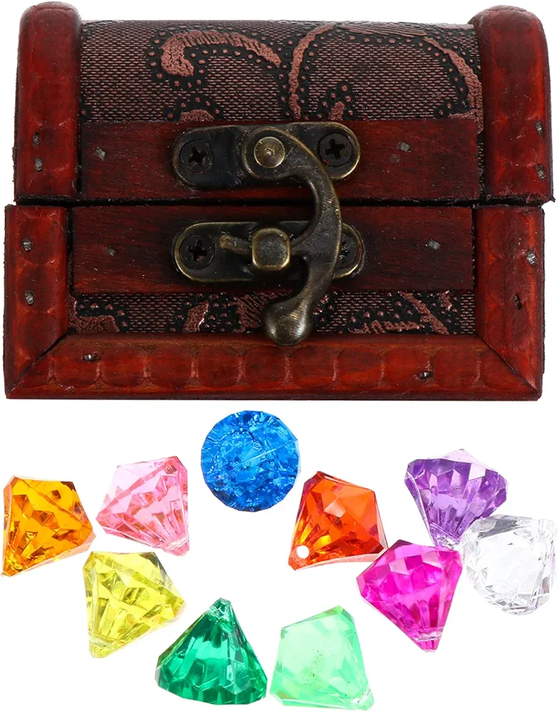 balacoo 1 Set Mini Pirate Treasure Chests Vintage Pirate Jewelery Storage Box with Lock and Jewels Crafting Childrens Gems Toys Jewelry Playset Gems Decoration Candy Box