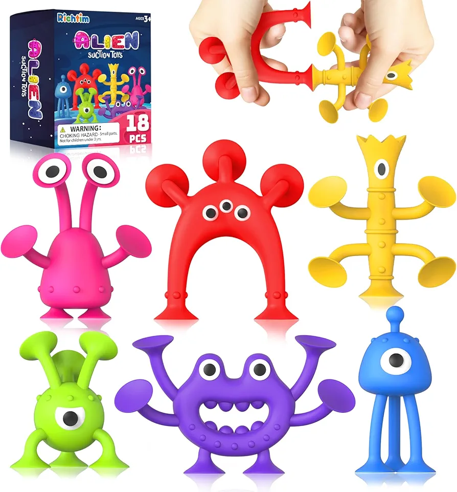 Suction Toy Toddler Bath Toys: 18PCS Sensory Fidget Toys for Kids, Baby Window Building Toys, No Hole Bath Toy Suction Toy for Boys Girls Travel Toy Gift, Suitable for Classroom Prizes, Party Favors