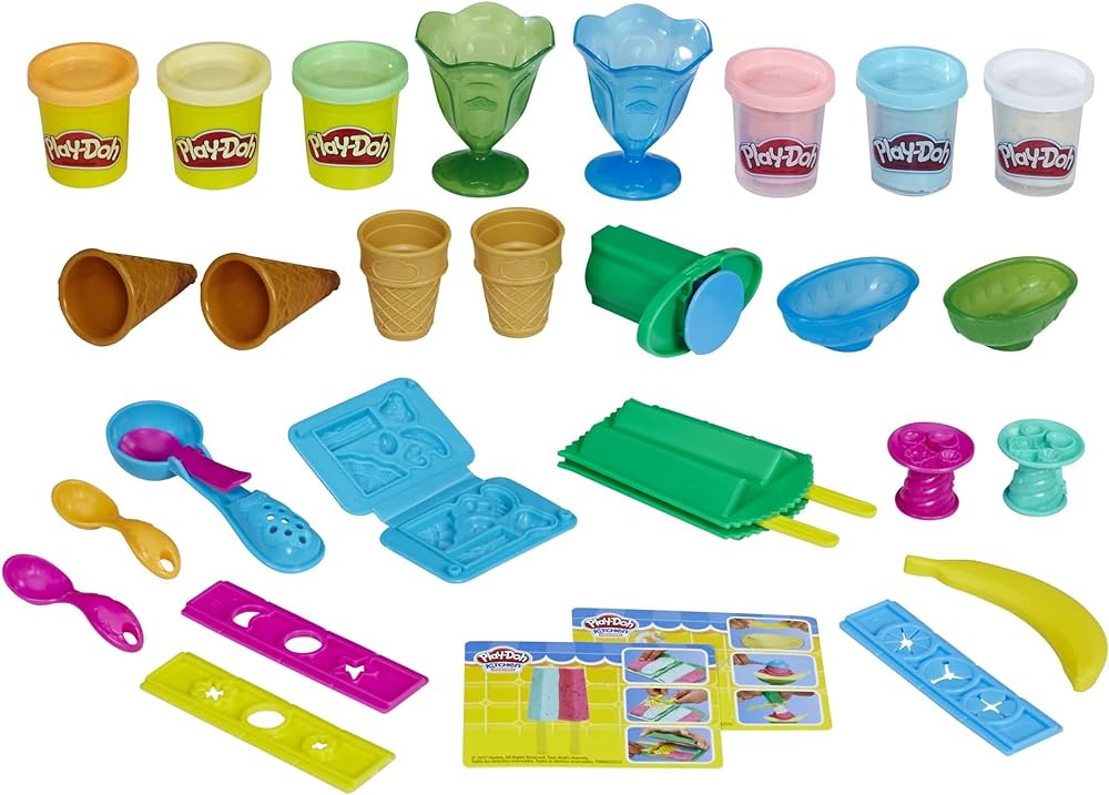 Play-Doh Kitchen Creations Ice Cream Party Set with 22 Tools & 6 Colors, 2-Ounce Cans, Back to School Classroom Supplies, Preschool Toys, Ages +3 (Amazon Exclusive)