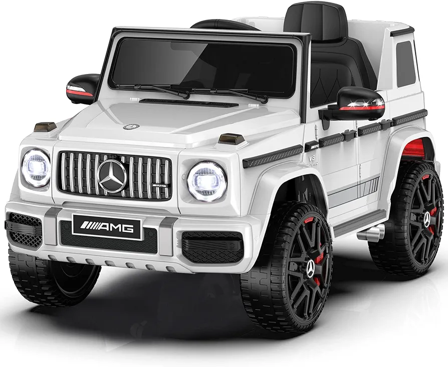 ANPABO 24V 4WD Licensed Mercedes-Benz G63 Kids Car, Ride on Car w/Parent Remote Control, 4WD/2WD Switchable, Real-Time Battery Level, LED Headlight & Music Player, Ideal Electric Car for Kids, White