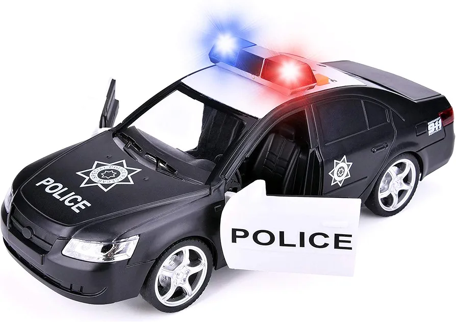 Liberty Imports Toy Police Car with Light & Sounds – Friction Powered Plastic Patrol Cop Play Vehicle with Openable Doors for Kids