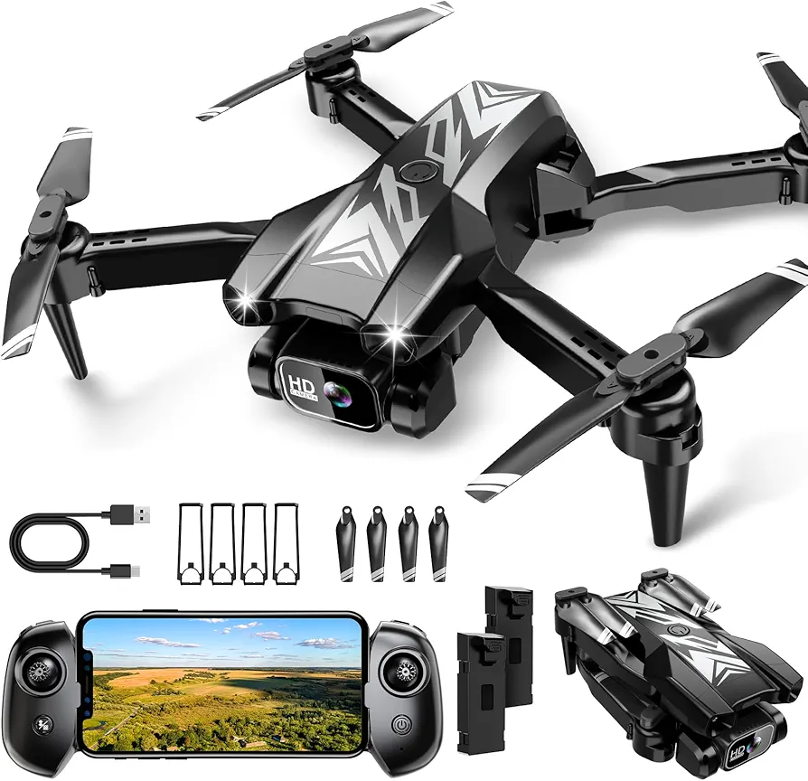 Mini Drone with Camera for Kids Adults-1080P FPV Camera Foldable Drone with Stable Altitude Hold, Gestures Selfie, Waypoint Fly, Auto-Follow, 3D Flip, One Key Start, 3 Speeds, 2 Batteries