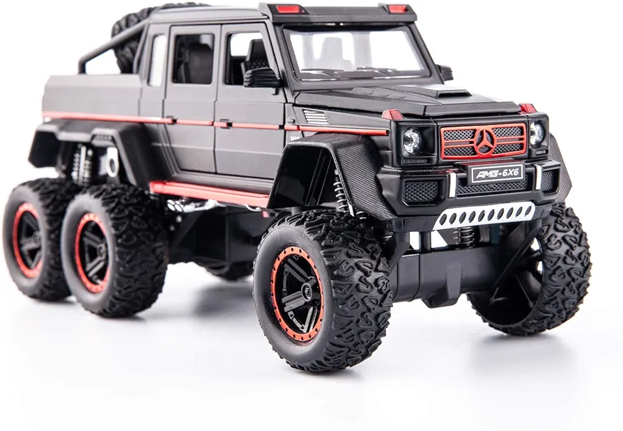 BDTCTK 1/22 Benz G63 AMG 6x6 V12 Off-Road Black Pickup Model Car, Zinc Alloy Pull Back Toy car with Sound and Light for Kids Boy Girl Gift(Black)