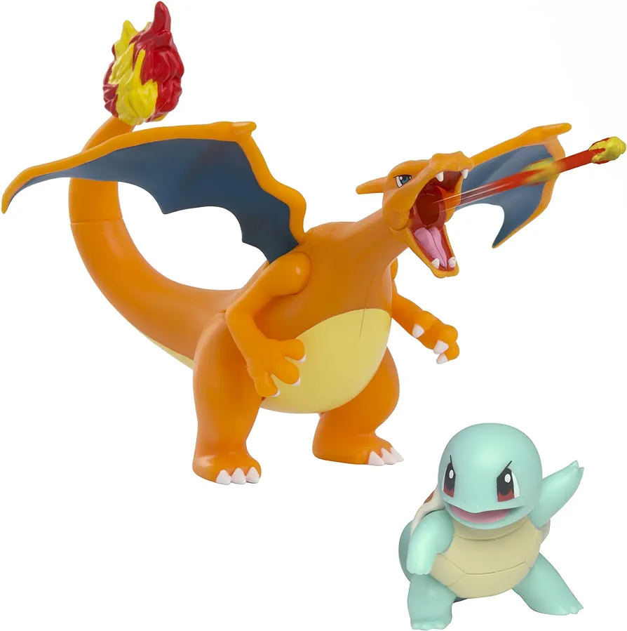 Pokémon Fire and Water Battle Pack - Includes 4.5 Inch Flame Action Charizard and 2" Squirtle Action Figures - Amazon Exclsuive