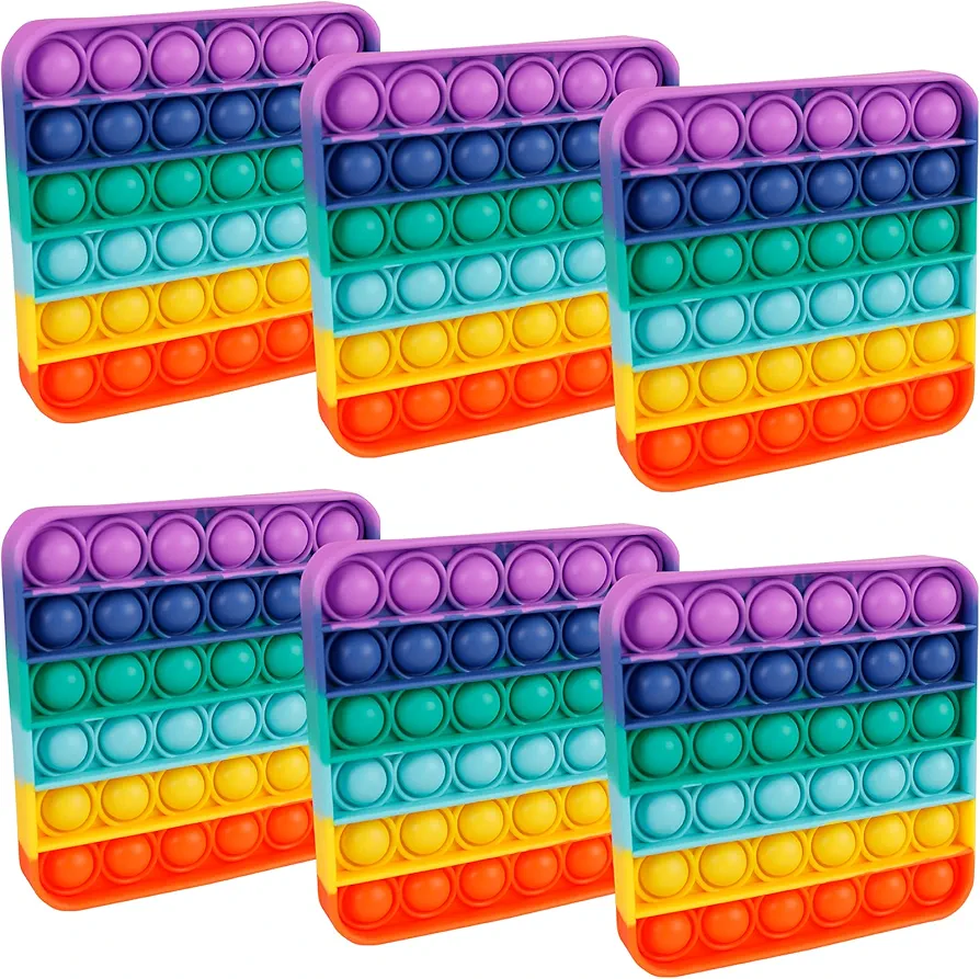 Genovega 6 Packs Pop Fidget Pops Toys Gifts for Boys Girls Kids, Classroom Tools Aids Push Bubble Sensory Party Grade Group Preschool Graduation Favors Instruction Learning Game Rainbow Square Bulk