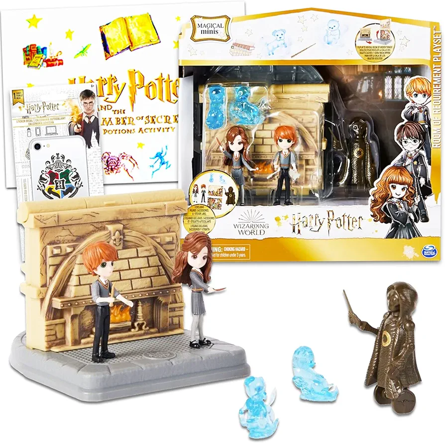 HARRY POTTER Playset Magical Minis - 3 Pc Bundle Classroom Diorama Toy Magic Activity Kit, Phone Decal Toy Playset