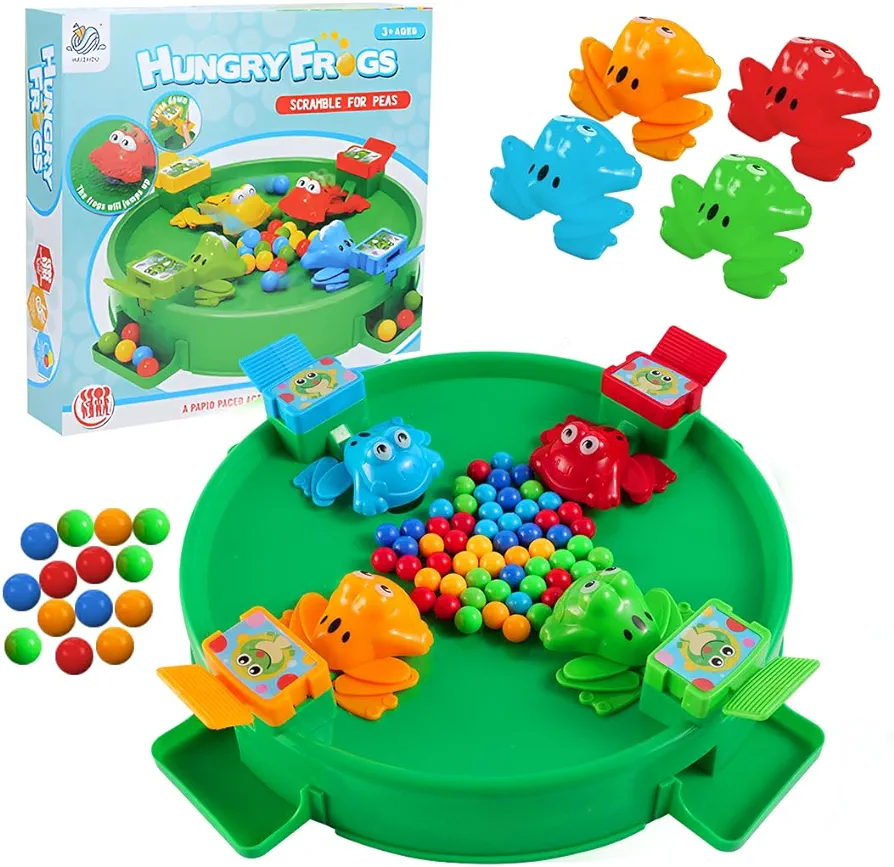 Classic Hungry Kids Board Games-Plastic Intense Game of Quick Reflexes Bead Toy,Children's Preschool Desktop Toy,Frog Eating Beads Game Fine Motor Training Toy for Kid Adult 2 to 4 Play